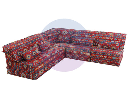 Arabic Majlis Floor Seating Modular U-Shape Corner Sofa Set, Bohemian Decor