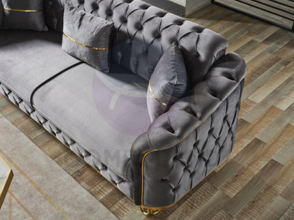 ALMERA Sofa Bed in Grey Velvet with Gold Detailing