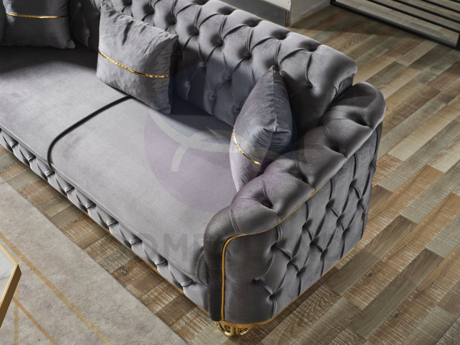 ALMERA Sofa Bed in Grey Velvet with Gold Detailing