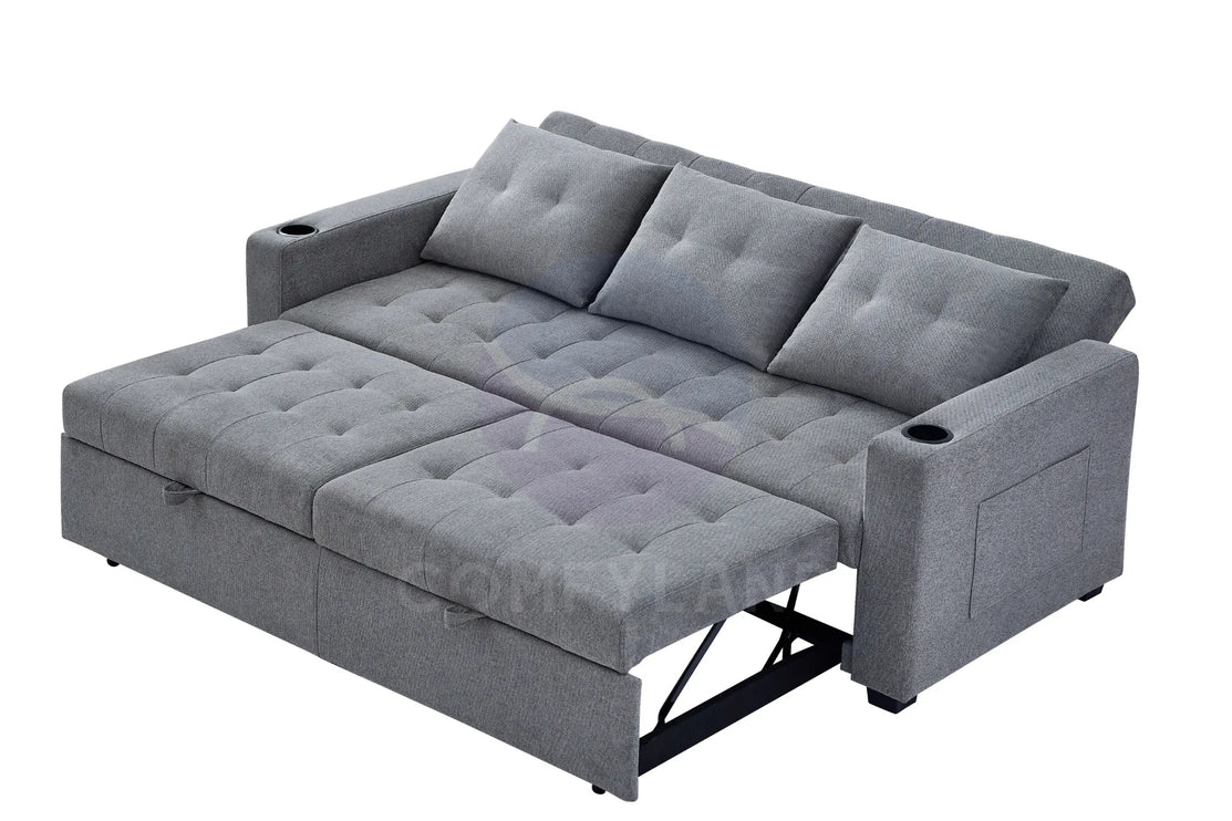 Grey Textured Chenille Pull-Out Sofa Bed
