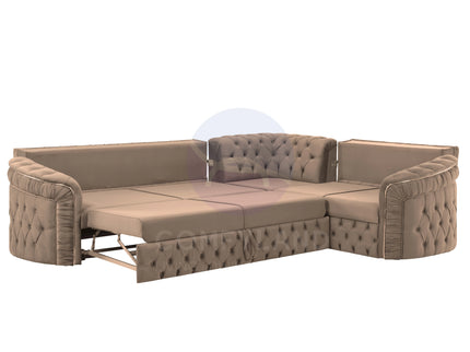 Almera Beige Velvet Chesterfield 7 Seater L Shape Corner Sofa with Deep Button Tufting