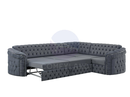 Almera Grey Velvet Chesterfield 7 Seater L Shape Corner Sofa with Deep Button Tufting