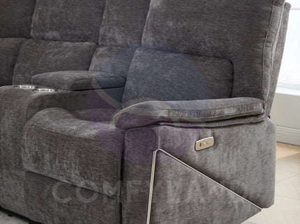 Premiere Grey Fabric Sectional Recliner Sofa with Dual Cup Holders
