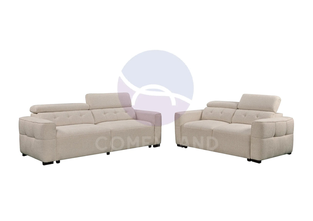 Milan Beige Adjustable Headrest Sofa