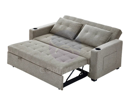 Beige Convertible Pull-Out Sofa Bed