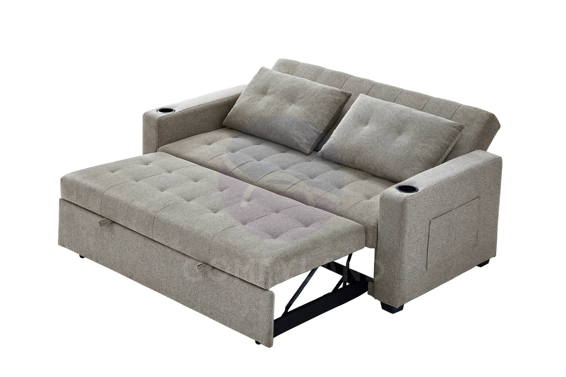 Beige Textured Chenille Pull-Out Sofa Bed