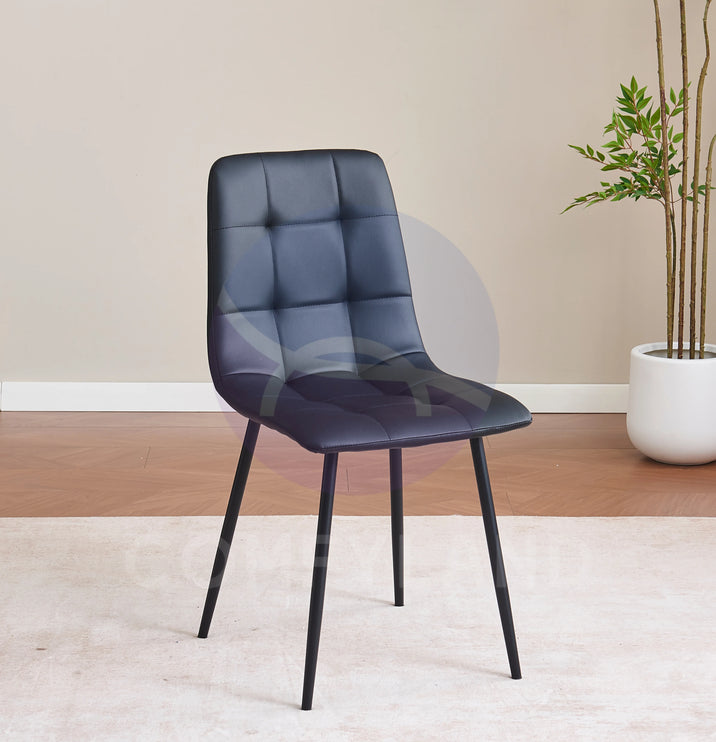 Black Clear Glass Dining Table With 6 Black Tufted Chairs Kitchen Dining Set