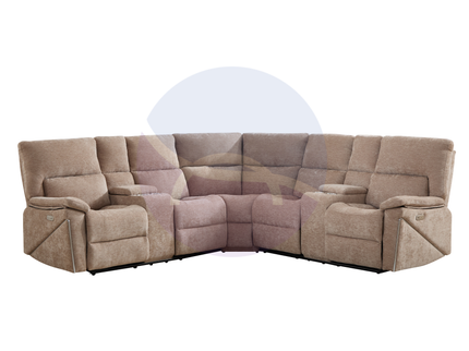 Premiere Beige Fabric Sectional Recliner Sofa with Dual Cup Holders
