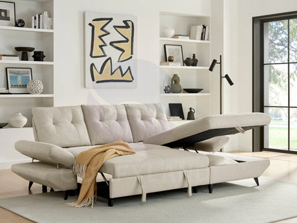 Cara Beige Sectional Sofa with Sleeper and Storage