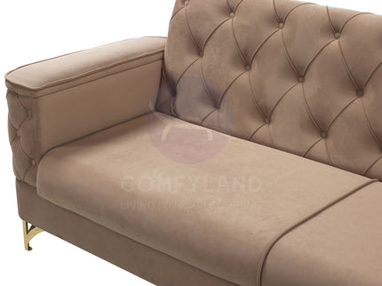 Bali Beige Velvet Chesterfield Corner Sofa 7 Seater with Deep Button Tufting
