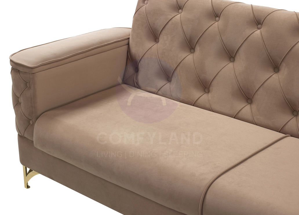Bali Beige Velvet Chesterfield Corner Sofa 7 Seater with Deep Button Tufting