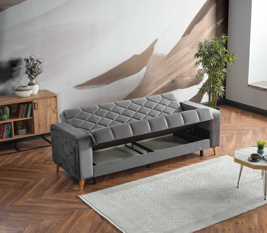 Melisa Grey Sofa Bed with Gold Detailing