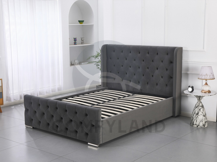 Chesterfield Grey Velvet Storage Bed