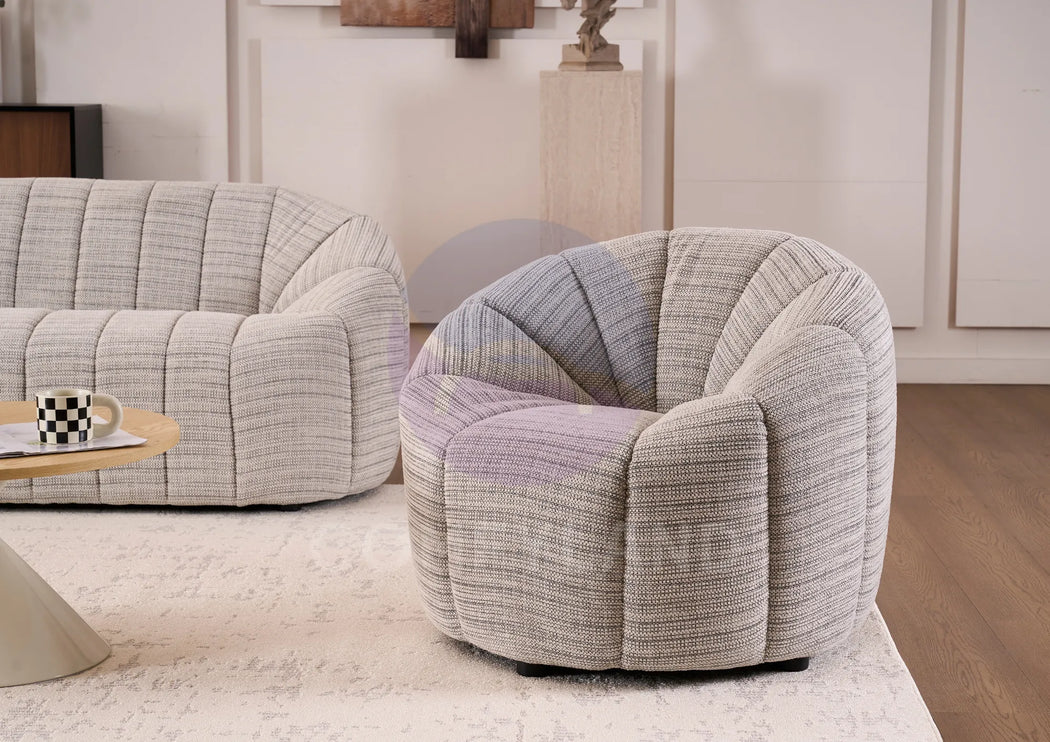 Serum Grey Textured Bouclé Curved Sofa