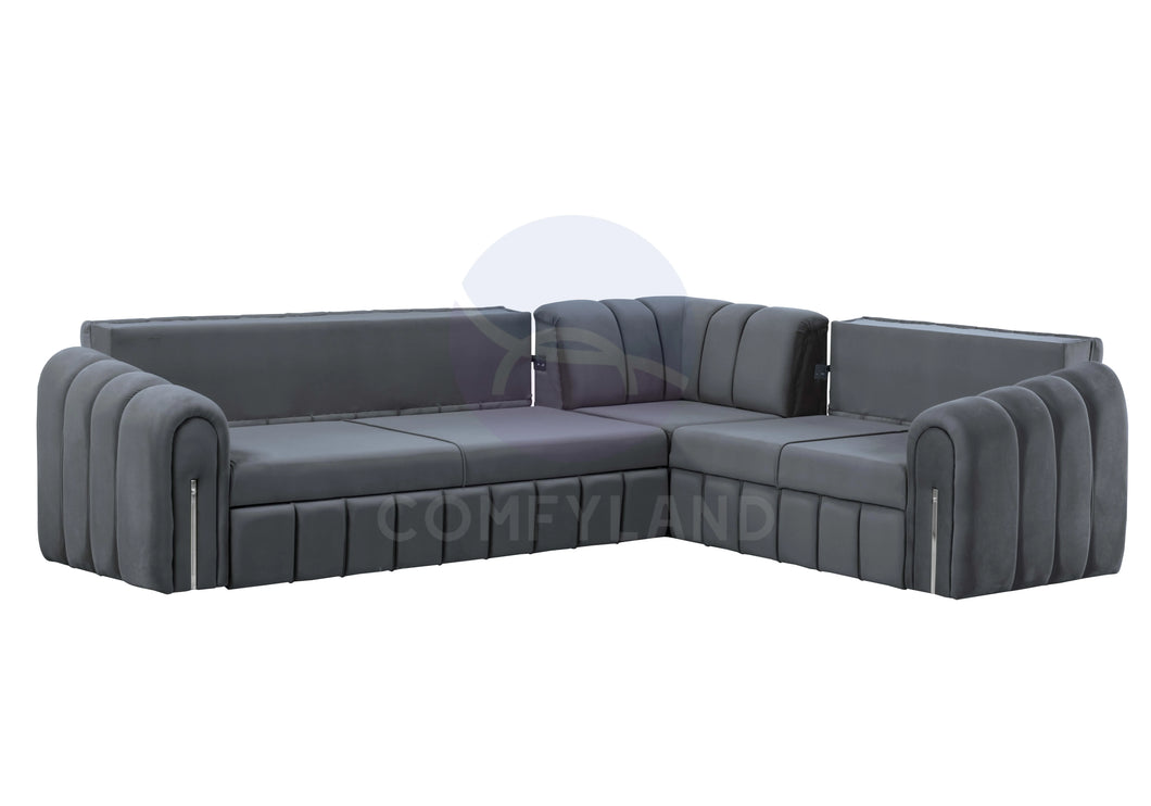 Vera Grey Velvet 7 Seater L Shaped Corner Sofa