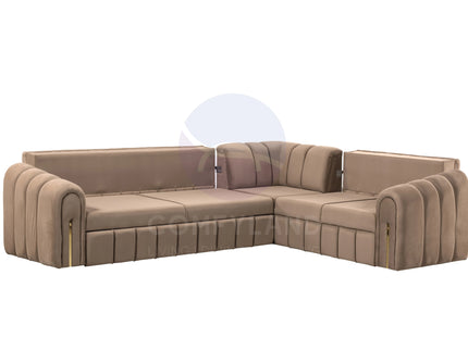 Vera Beige Velvet 7 Seater L Shaped Corner Sofa