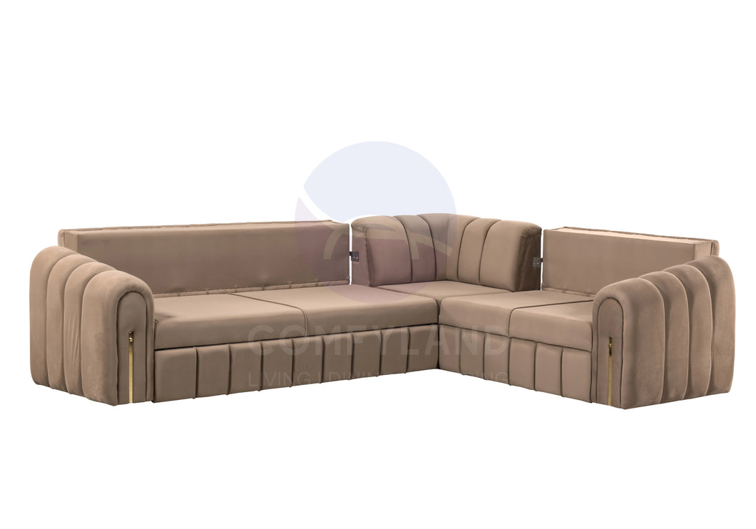 Vera Beige Velvet 7 Seater L Shaped Corner Sofa