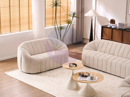 Serum Beige Bouclé Curved 2-Seater Sofa