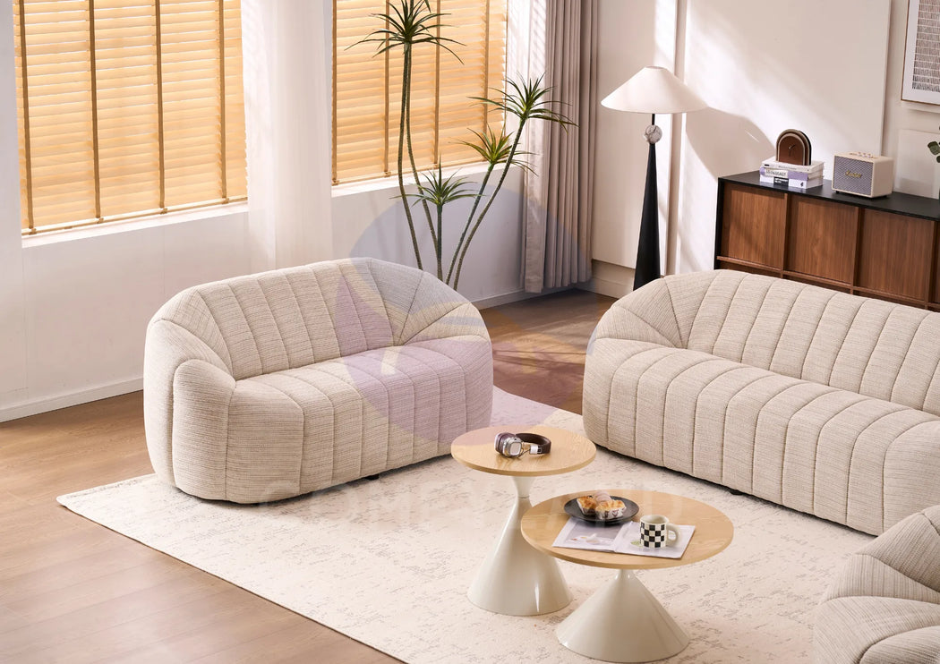 Serum Beige Textured Bouclé Curved Sofa