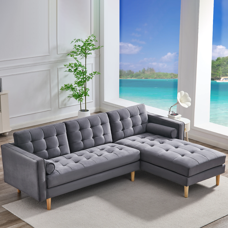 Grey Velvet Corner Sofa-Left or Right Hand Facing