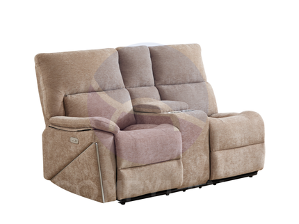 Premiere Beige Fabric Sectional Recliner Sofa with Dual Cup Holders