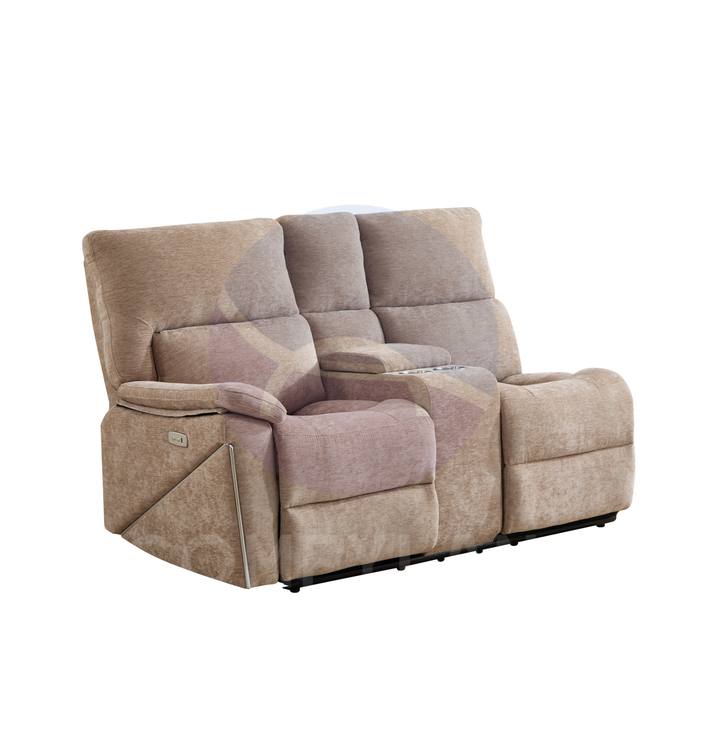 Premiere Beige Fabric Sectional Recliner Sofa with Dual Cup Holders