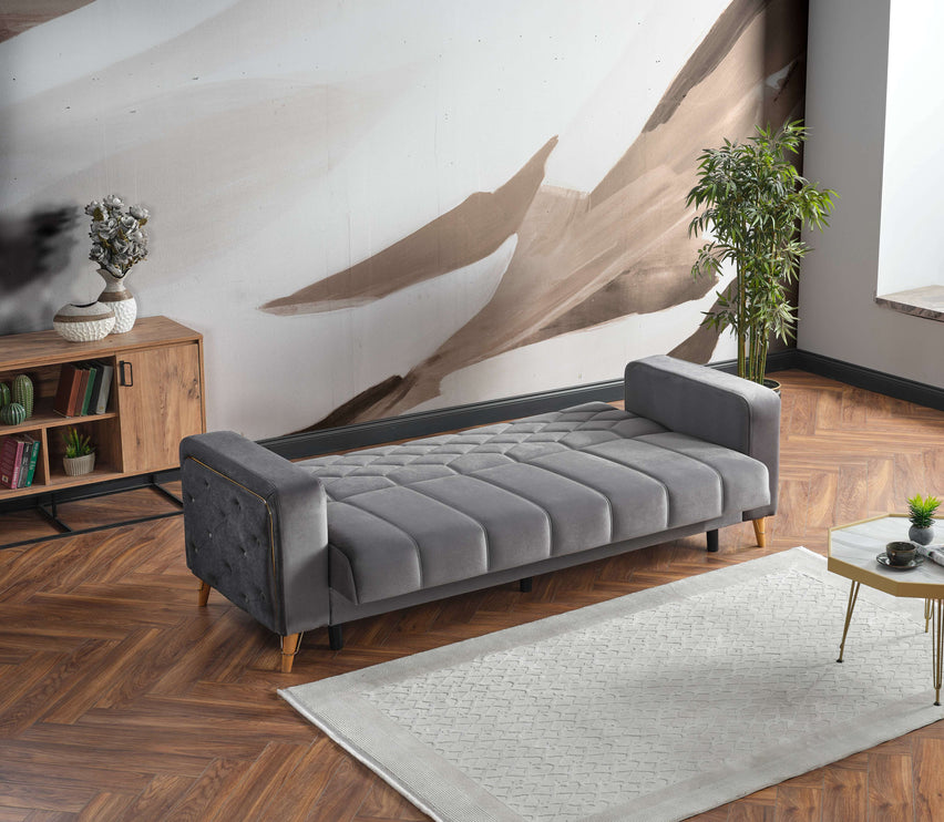 Melisa Grey Sofa Bed with Gold Detailing