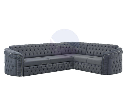 Almera Grey Velvet Chesterfield 7 Seater L Shape Corner Sofa with Deep Button Tufting