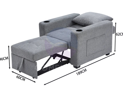 Grey Convertible Pull-Out Sofa Bed