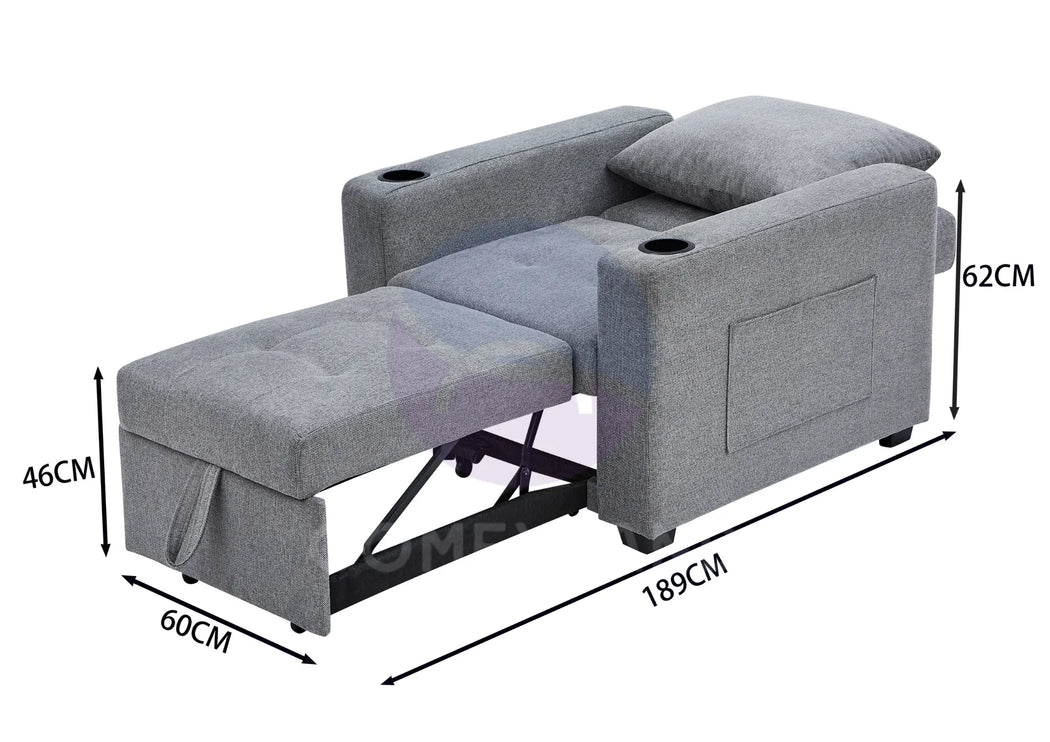 Grey Textured Chenille Pull-Out Sofa Bed