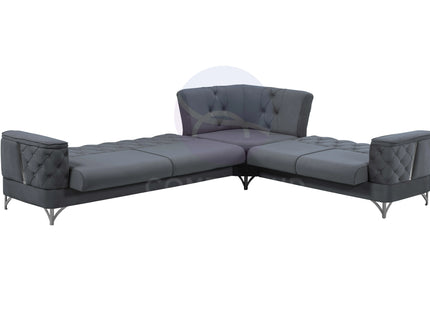 Bali Grey Velvet Chesterfield Corner Sofa 7 Seater with Deep Button Tufting