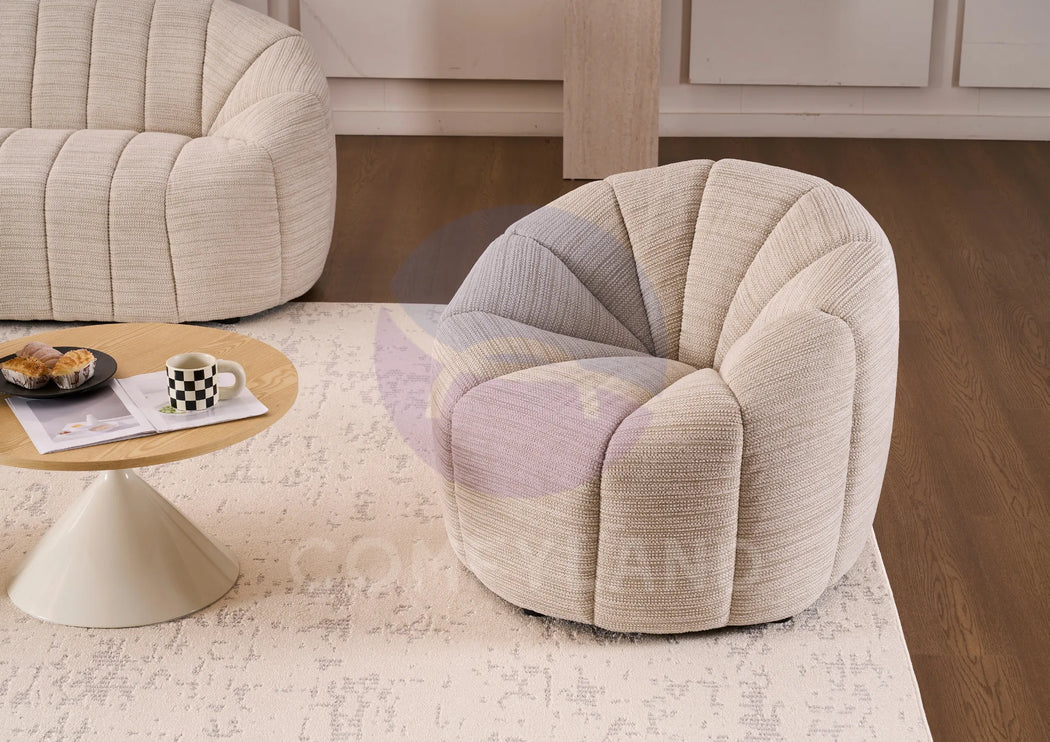 Serum Beige Textured Bouclé Curved Sofa