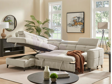 Cara Beige Sectional Sofa with Sleeper and Storage