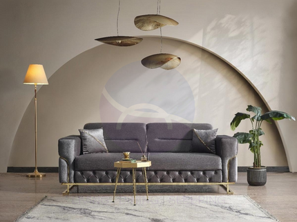 PARMA Sofa Bed in Grey Velvet with Gold Detailing