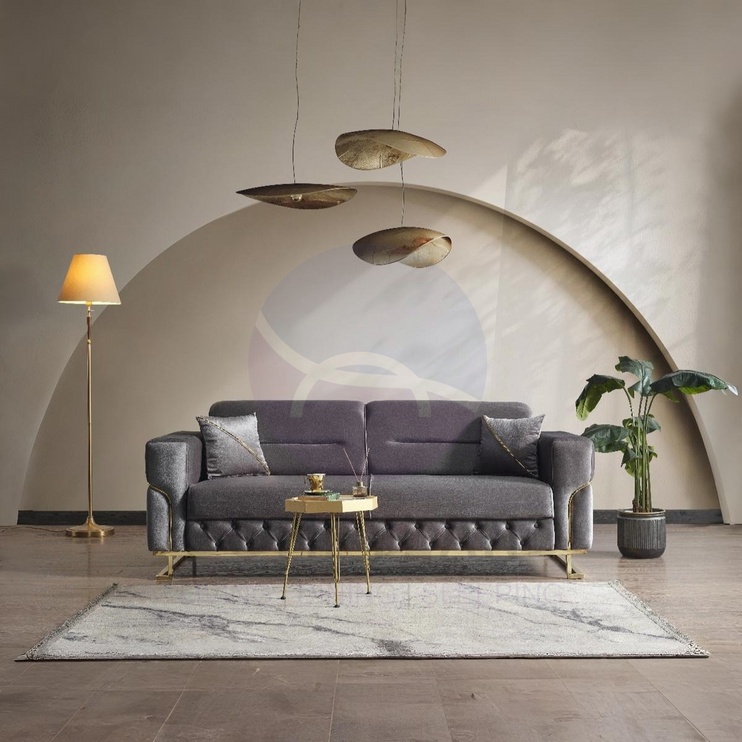 PARMA Sofa Bed in Grey Velvet with Gold Detailing