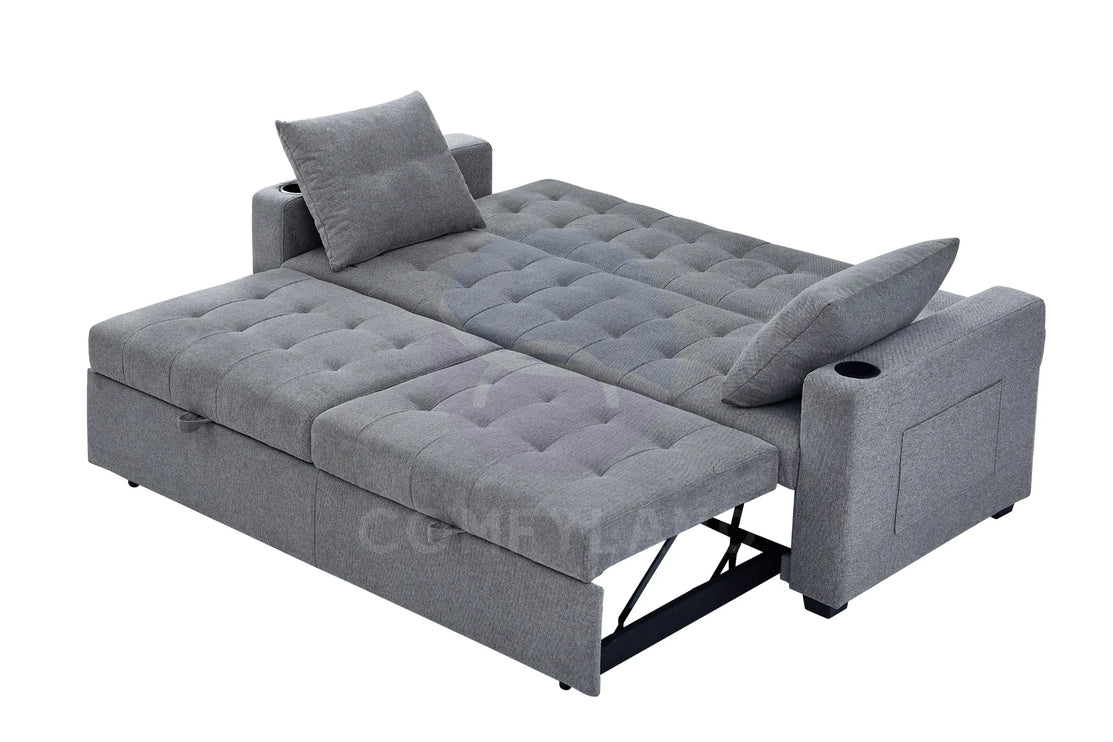 Grey Textured Chenille Pull-Out Sofa Bed