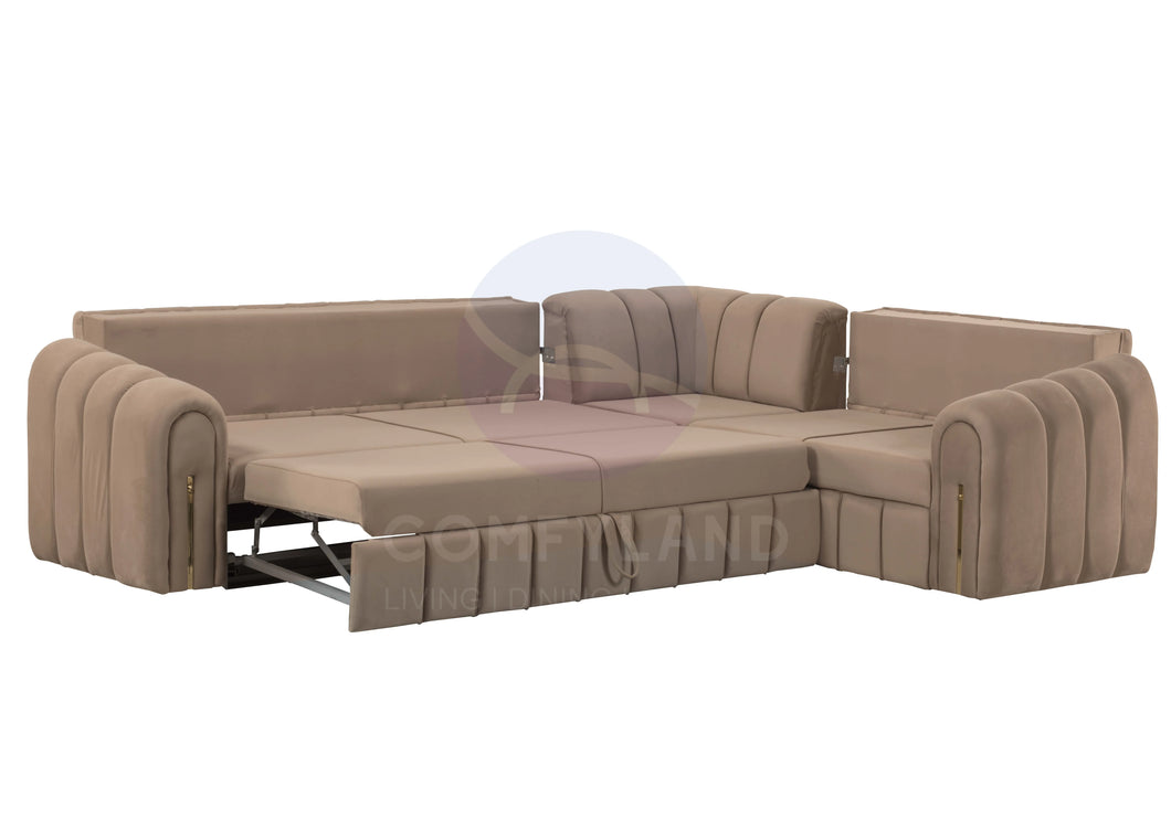 Vera Beige Velvet 7 Seater L Shaped Corner Sofa