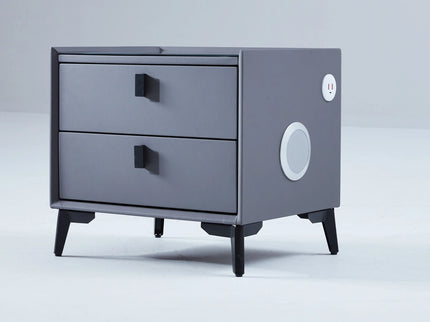 Two Drawer Grey Nightstand with Speaker, Lighting, USB and Charging