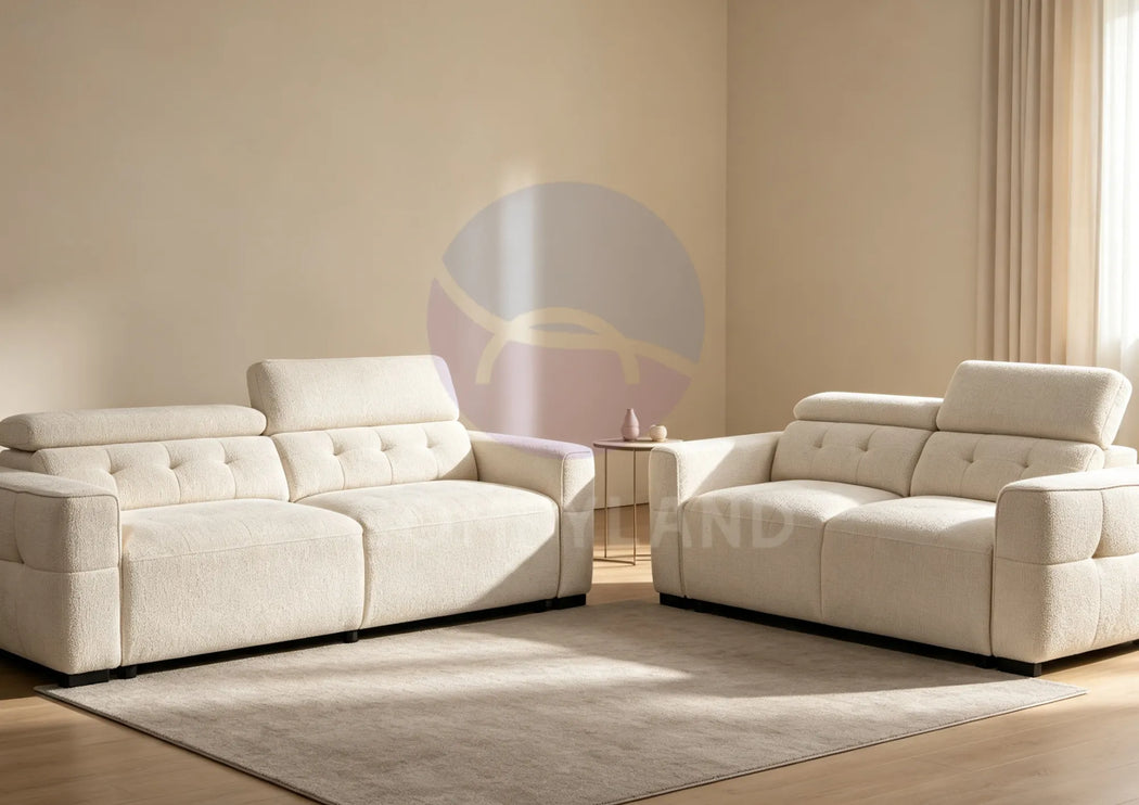 Milan Beige Adjustable Headrest Sofa