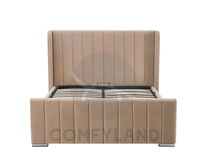 Beige Velvet Storage Bed