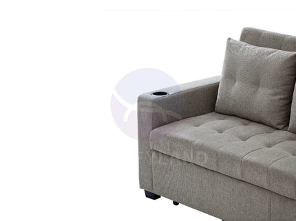 Beige Convertible Pull-Out Sofa Bed