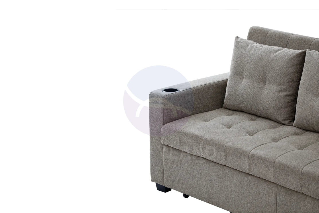 Beige Textured Chenille Pull-Out Sofa Bed