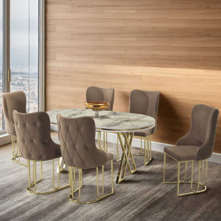 Almera Beige and Gold Dining Table