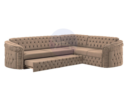Almera Beige Velvet Chesterfield 7 Seater L Shape Corner Sofa with Deep Button Tufting