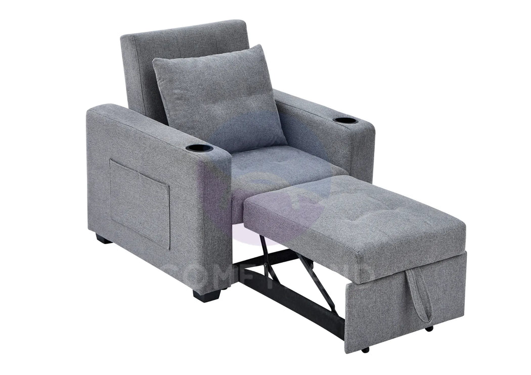 Grey Textured Chenille Pull-Out Sofa Bed