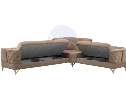 Bali Beige Velvet Chesterfield Corner Sofa 7 Seater with Deep Button Tufting