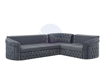 Almera Grey Velvet Chesterfield 7 Seater L Shape Corner Sofa with Deep Button Tufting