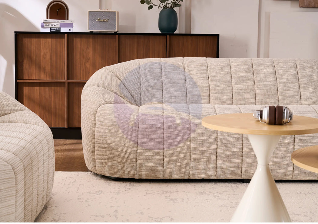 Serum Beige Textured Bouclé Curved Sofa
