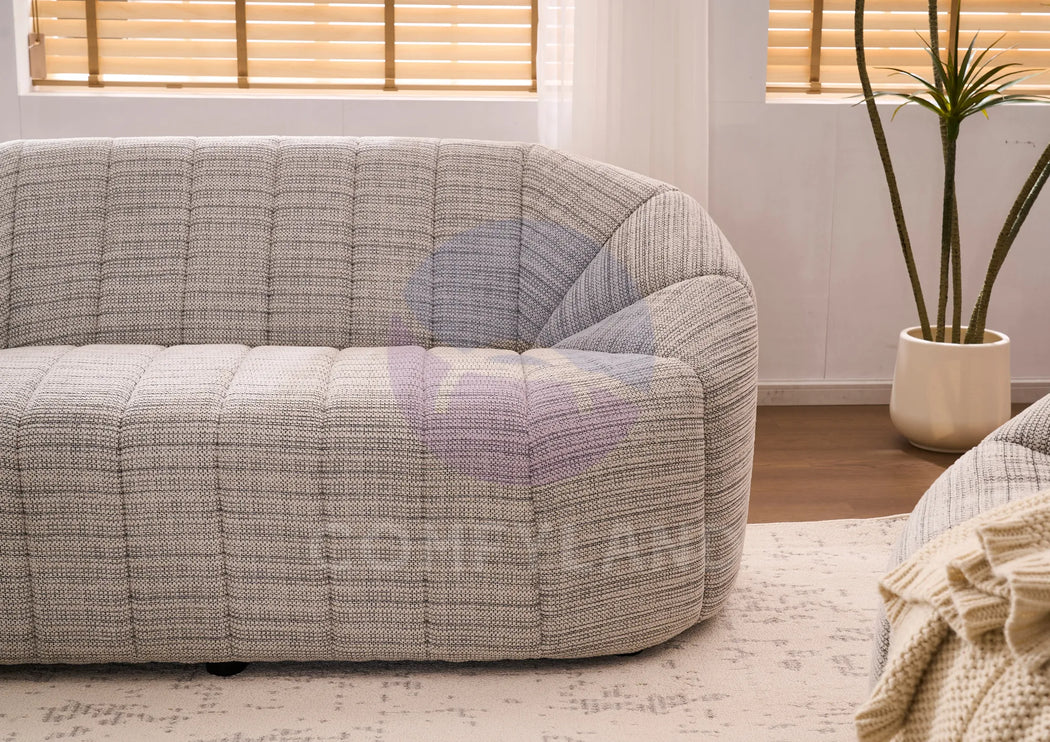 Serum Grey Textured Bouclé Curved Sofa