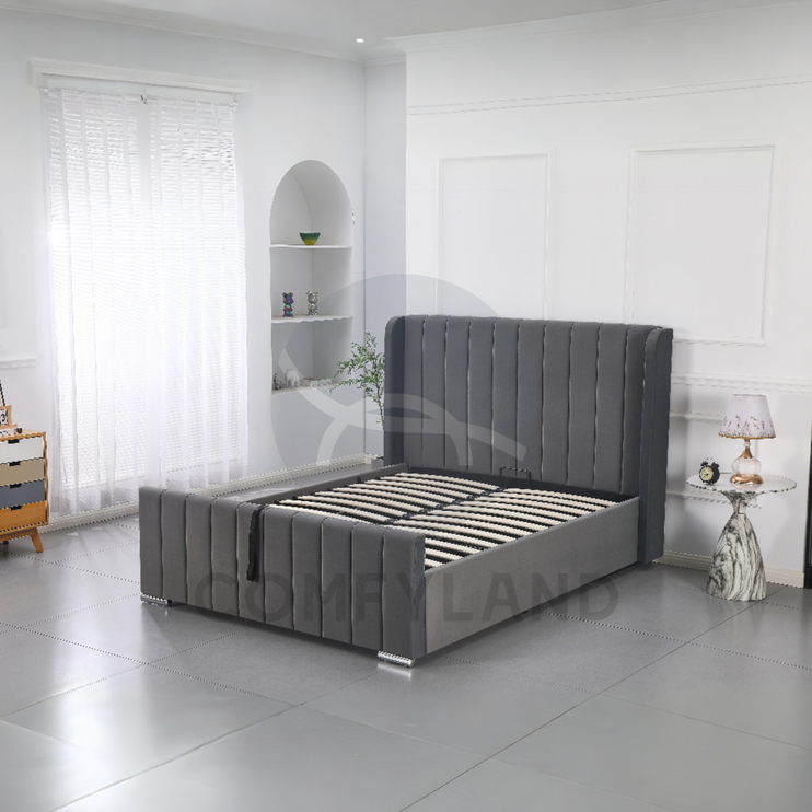 Grey Velvet Storage Bed